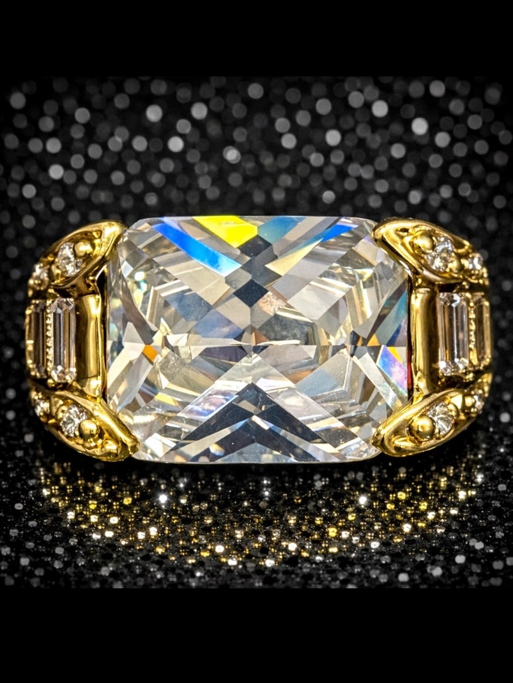 Victoria Wieck Vintage CZ radiant Emerald cut baguettes cocktail statement ring